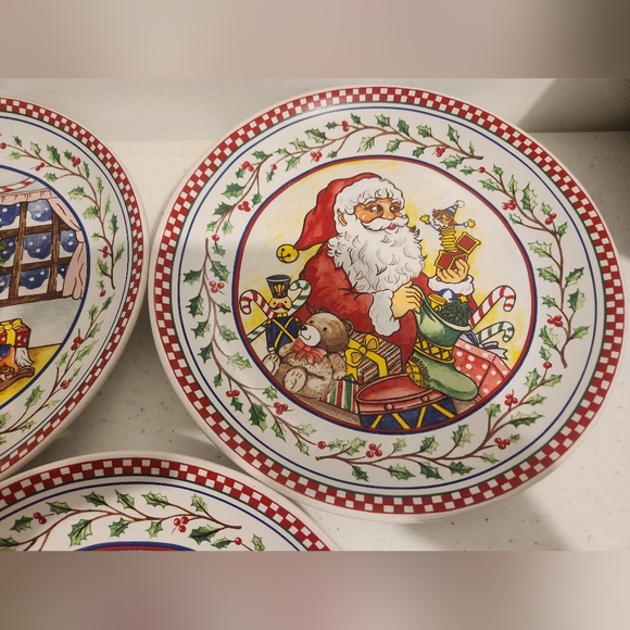Vintage Lilian Vernon Ceramic 9in Plates Santa Christmas Snowman Tree Set Of 3 - Picture 6 of 6